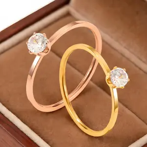 Cincin Berlian Tunggal Cincin Berlian Kecil Enam Cakar Cincin Baja Titanium Cincin Baja Titanium