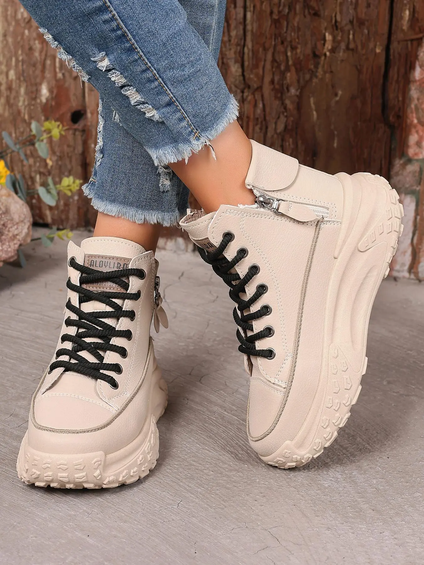 Women's Fashionable Lace Up Front Platform Sneakers, Casual Comfortable Breathable Sports Shoes, Female All-match Round Toe Shoes for Daily Wear