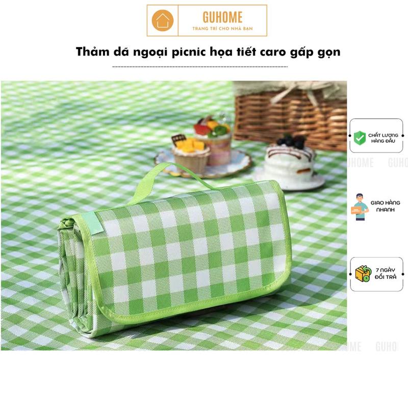 Thảm Dã Ngoại Picnic Hoạ Tiết, Chống Thấm Thích Hợp Đi Du Lịch, Đi Phượt Chụp Ảnh, Bạt Trải Cắm Trại Caro Gấp Gọn