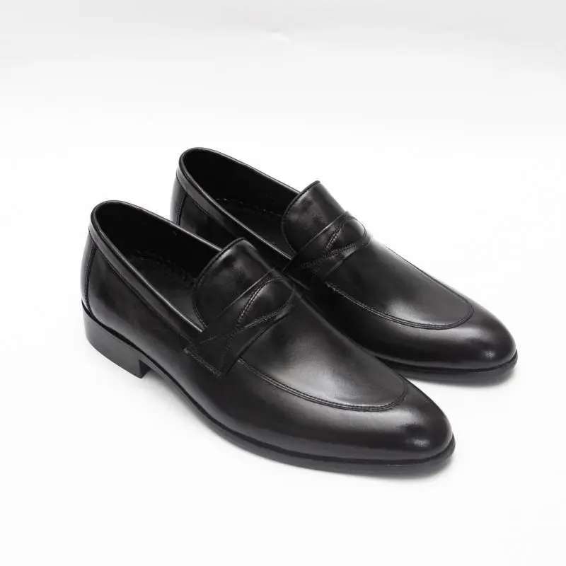 Giày lười nam công sở da bò Fttleather họa tiết đan chéo đế phíp gỗ màu đen mẫu 633 Hoa Shoes 3