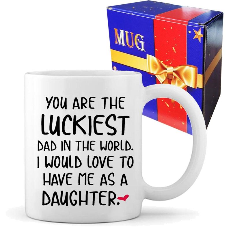 Product Introduction of You Are The Luckiest Dad in The World   Letter Pattern Coffee Mug, 1 Count Ceramic Tea Cup, Home Supplies for Bathroom Tumbler for Toothbrush 0