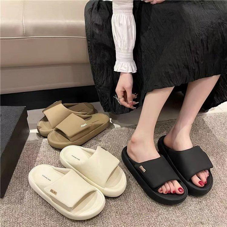 Dép bánh mì quai ngang Miu đế cao 3cm da mềm phong cách Hàn Quốc DéP Nhung Shoes Jean