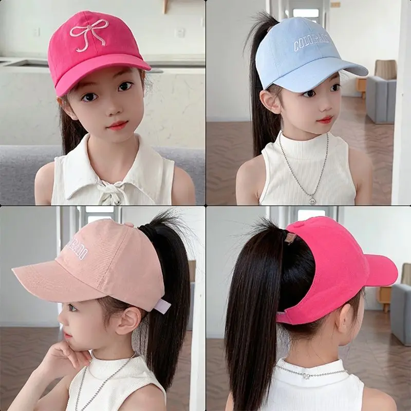 Mũ Bóng Chày Trẻ Em, Cho Bé Gái Có Tóc Đuôi Ngựa, Mũ Chống Nắng Mùa Hè, Mũ Lưỡi Trai Lưỡi Trai Rỗng Mũ Chống Nắng Kho Báu Nữ