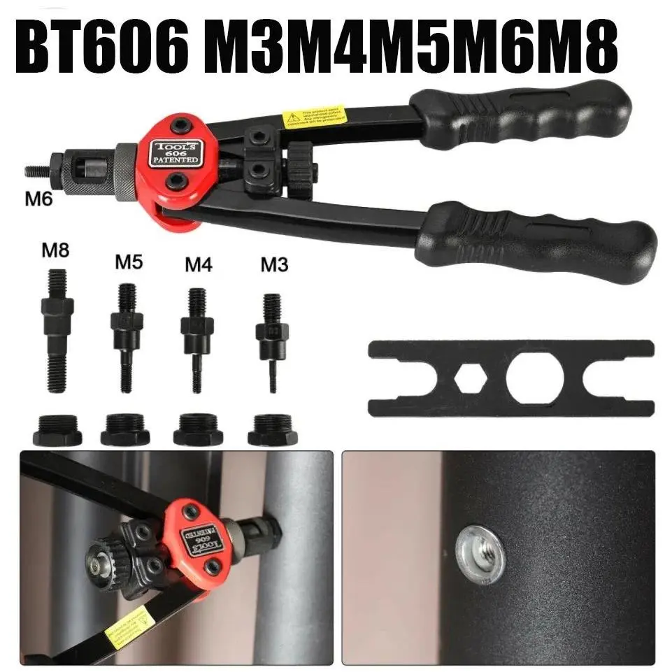 BT-606 Manual Riveter Nut Tool For M3-M8 Hand Blind Riveter Gun Rivet Nut Pull Cap Auto Set Rivet Nut head