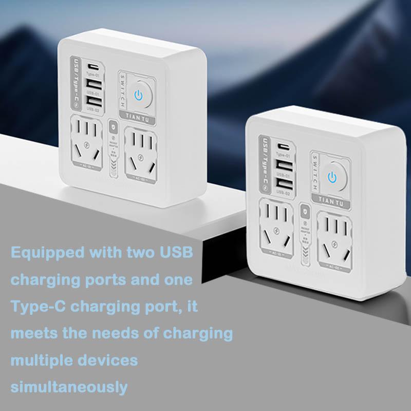 Multi functional socket converter - dual USB+Type-C charging port, compact and portable 8