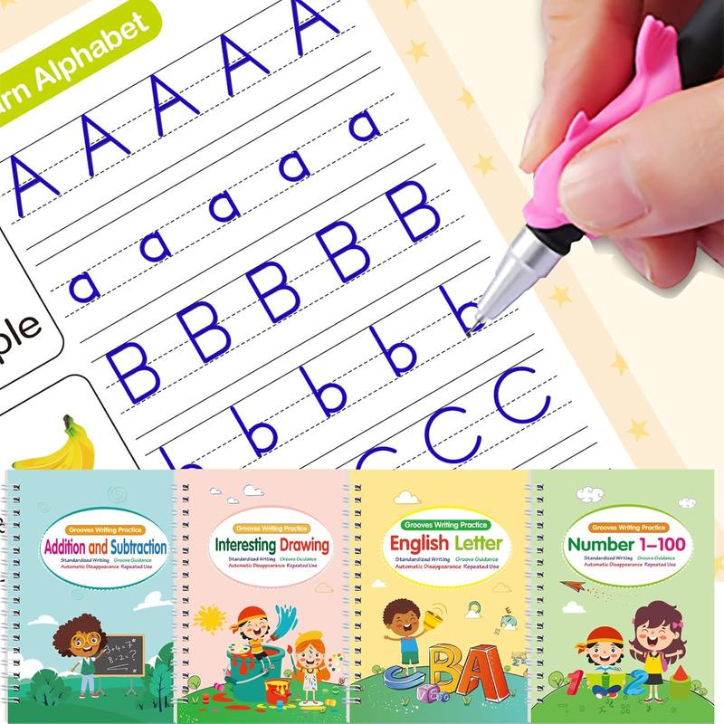 Grooved Learning Magic Grooved Practice Learning Copybook, 4 Counts/set Reusable Grooved ...