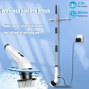 【COD】Scrubber Putar Listrik Isi Ulang Bak Sikat Pembersih 8 In 1 dan Ubin Lantai 360 Power Scrubber Pel/Wireless Long Handle Cleaning Brush Extendable Household Electric Mop Waterproof Sweeping Brush