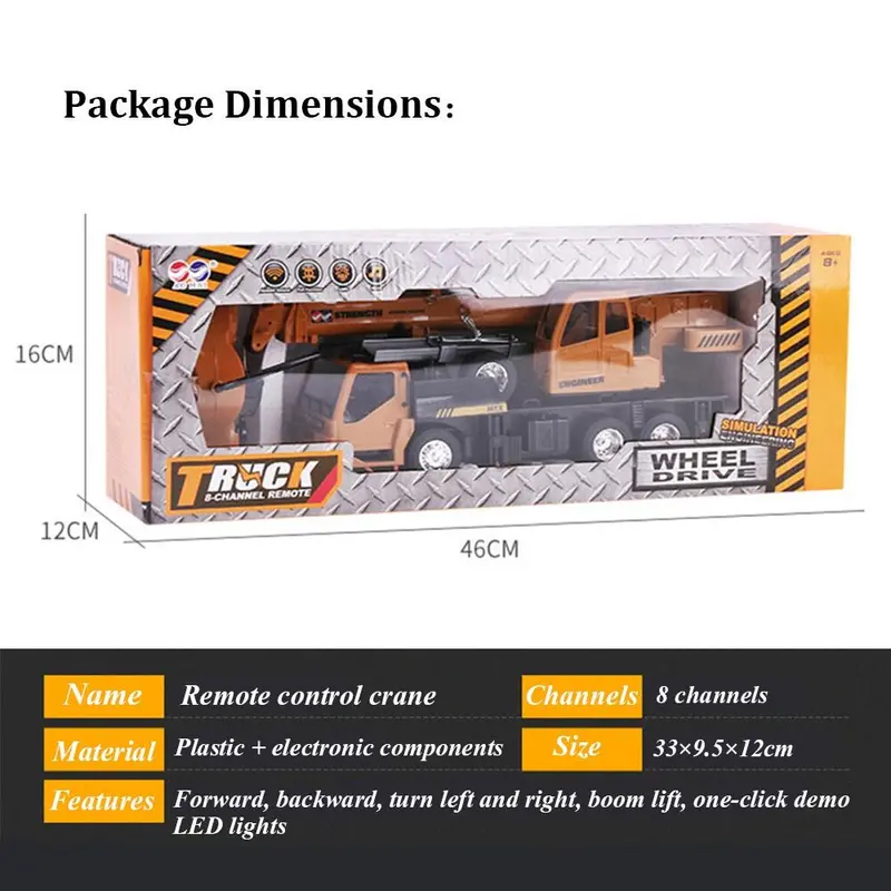 Đồ Chơi Xe Kỹ Thuật Xe Xúc Cần Cẩu Xe Tải Điều Khiển Từ Xa RC, 8 Kênh, Quà Tặng Đồ Chơi Cho Bé Trai Toy Pin 8