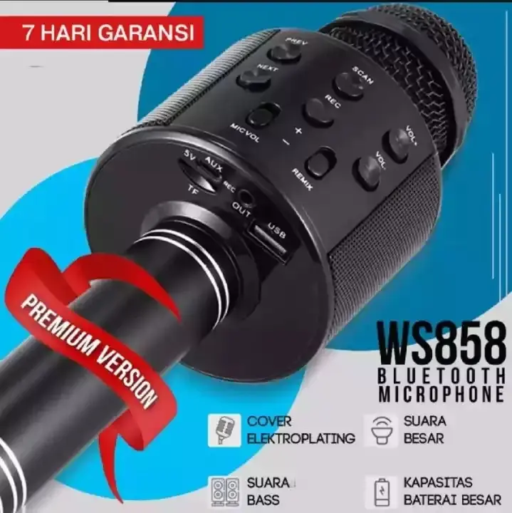 DW -  ( BISA COD BERGARANSI )Microphone Bluetooth Karaoke Mic Ws858 Speaker Mik Ws 858 Mikropon Blutut Karoke Wireless Sepiker Jernih Mix Semua Hp Mice Youtuber Smulle Suara Bagus Super Bass Tanpa Kabel Microphone