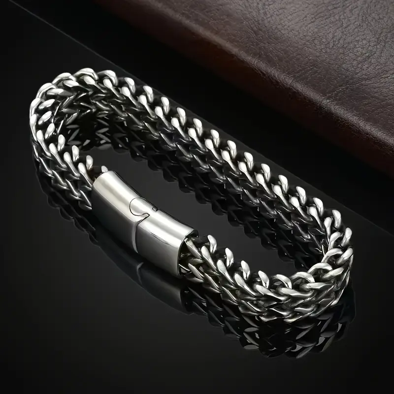 Stainless Steel Braided Double Row Cuban Link Bracelet, Unisex Fashion Jewelry, Magnetic Clasp, Casual Style, Gift for Husband, Friends, Father jewelry 1