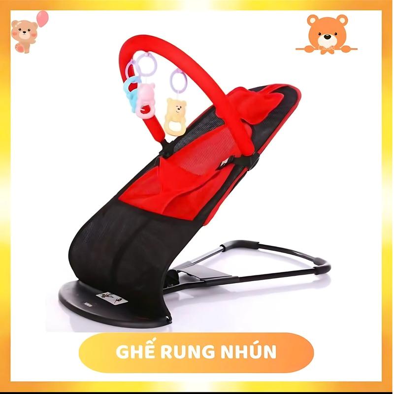 Ghế rung nhún cho bé từ 2 tháng đến 2 tuổi chất liệu vải thoáng mát chống đổ mồ hôi lưng chịu tải 15kg kèm đồ chơi cho bé yêu kem ghế xoay