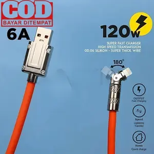 Kabel Fast Charging 120W + Untuk IOS + Kabel Pengisian Daya + Zinc Alloy Tahan Lama + Kepala Putar 180° untuk Pengisian Cepat dan Nyaman + charger 67 watt travel adapter