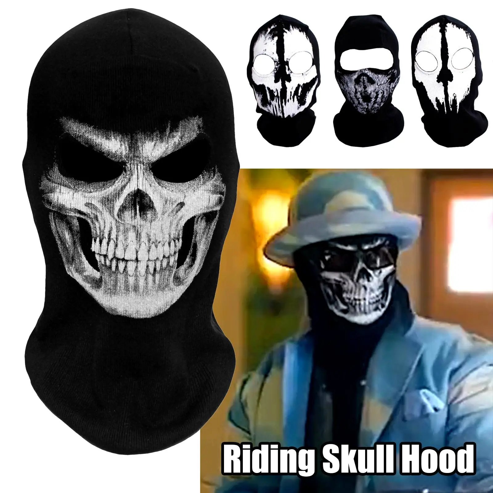 Mặt Nạ Toàn Mặt Balaclava Chiến Thuật, Thiết Kế Bộ Xương Và Hộp Sọ Ma, Chống Gió, Thích Hợp Để Trượt Tuyết, Halloween, P1R8