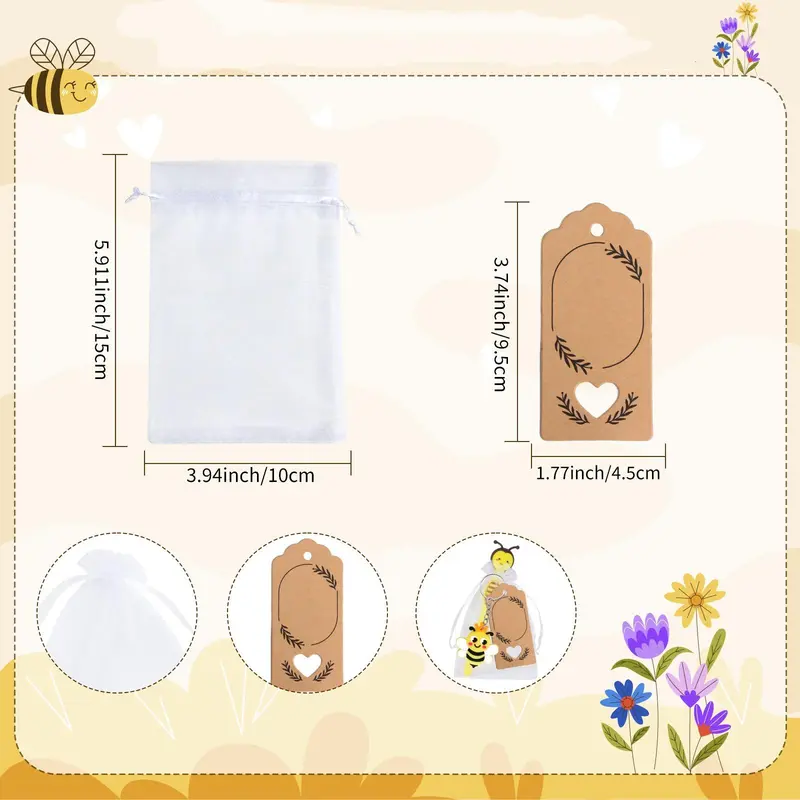 Bee Design Pen Set, 1 Set Including 12pcs Pen & 12pcs Gift Bag & 12pcs Card & 12pcs Pendant, Party Favors for Birthday Graduation 2
