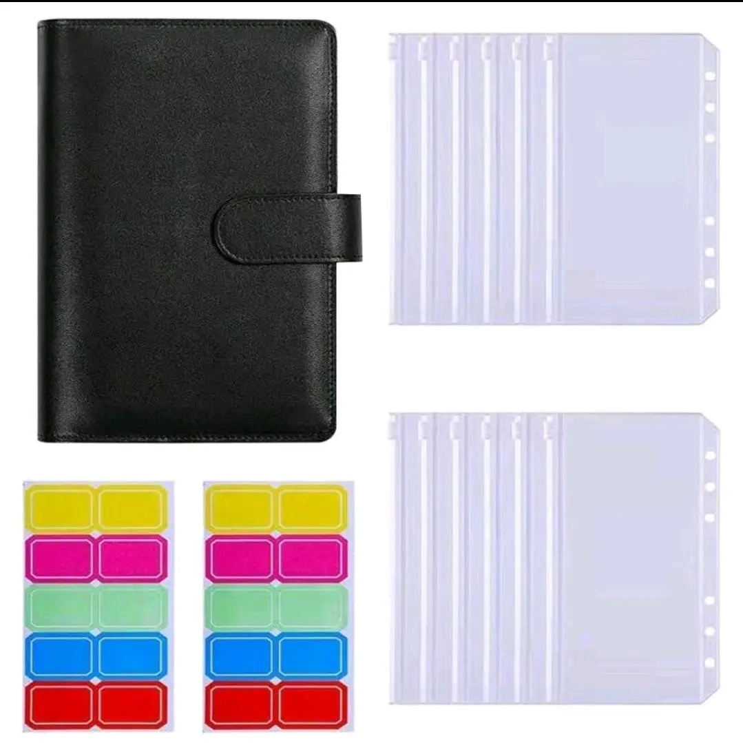 Sổ quản lý chi tiêu da cao cấp tiện dụng kèm 10 túi zip, giấy dán đủ màu, sổ tiết kiệm đựng tiền, sổ phân chia kế hoạch chi tiêu