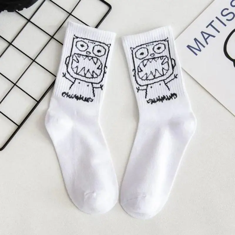 Socks Men and Women Very Simple Expression More Cotton Black and White Socks Ins Cartoon Cotton Hip Hop Funny Long Tube Couple Socks