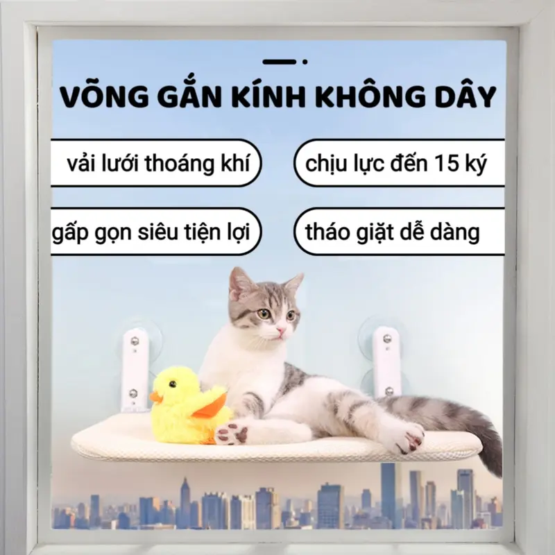 Võng nằm treo cửa sổ phơi nắng không dây cho mèo 1