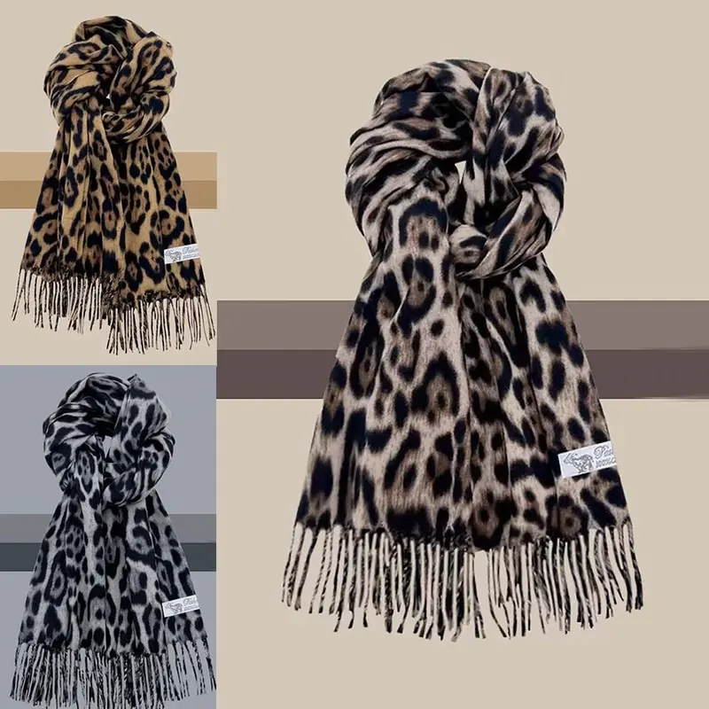 Khăn Choàng Tua Rua Da Báo, Phong Cách Hàn Quốc, Cashmere Giả, Dày Dặn, Pashmina Pashmina, Chống Gió, Khăn Quàng cổ Quàng Cổ Nữ, Quấn, Thích Hợp Cho Phụ Nữ Và Nam Giới 0