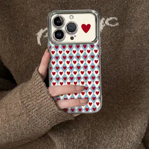 Casing HP Untuk iPhone 16 11 12 13 14 15 pro xs XR 15 14 plus pro max 7 8 6 7+ 8+ 6+ Xs Max Casing dengan Pola Hati Merah Y08853