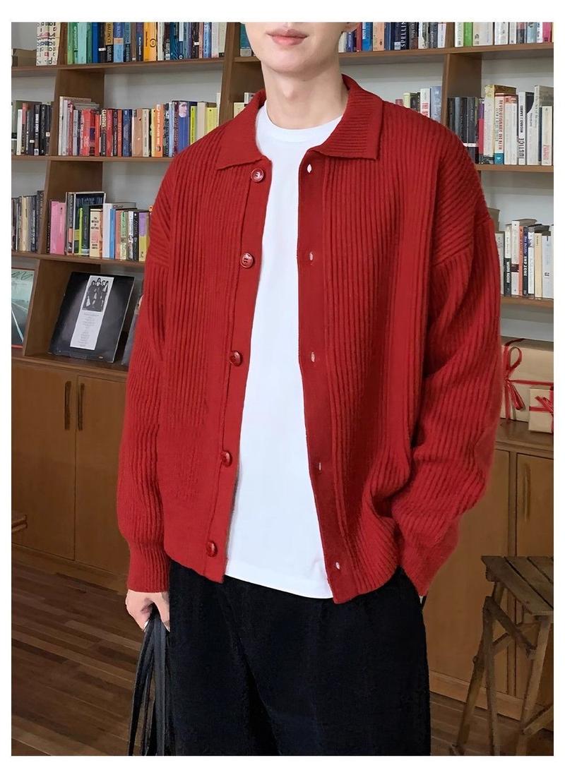 Product Introduction of Áo Khoác Cardigan Len, Màu Xanh Lá Đậm Trơn Cổ Polo, Dáng Rộng Vừa Vặn, Thoải Mái, Mặc Mùa Thu Và Mùa Đông, Phong Cách Hàn Quốc, Thời Trang Nam, Trang Phục Thường Ngày 12