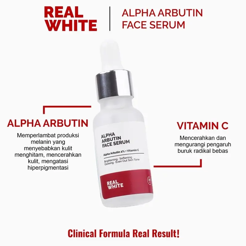 Real White Original Niacinamide Brightening Face serum Alpha Arbutin Serum Aha bha peeling toner dan serum night cream collagen vit c day cream intensive repair eye cream  toner face wash body realwhite retinol ceramide drying mini underarm 1