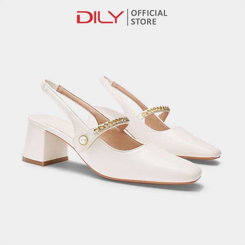 Giày cao gót bít mũi nữ DILY mũi vuông công sở giày slingback nữ tiện lợi quai phối xích cao 5cm DL0554