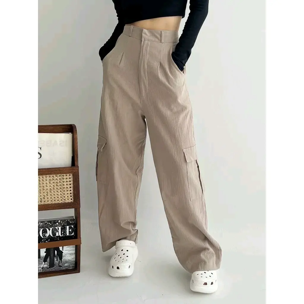 Cargo Pants - Highwaist Loose Cargo - Celana Cargo Wanita - Cargo Polos