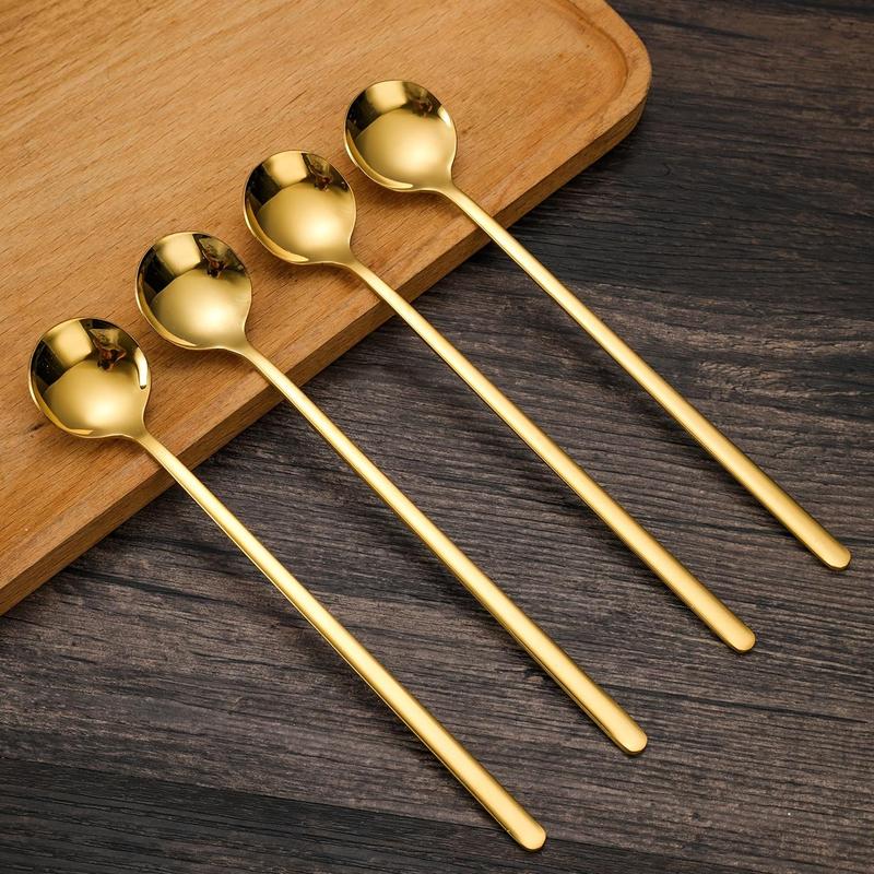 Stainless Steel Coffee Spoon, 4 Counts Long Handle Stirring Spoon, Household Round Spoon, Kitchen Utensils 2