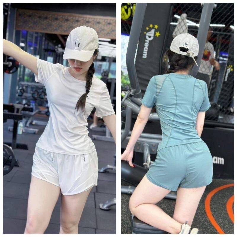 có túi khoá sườn Bộ tập nữ quần 2 lớp áo có lưới thông hơi chất mát co giãn 4 chiều