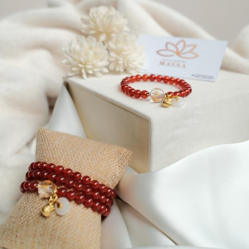 Vòng Tay Đá Đơn Mix Charm Đồng Điếu 6mm ( Đá Đỏ Đậm ) vòng  phong thủy 4