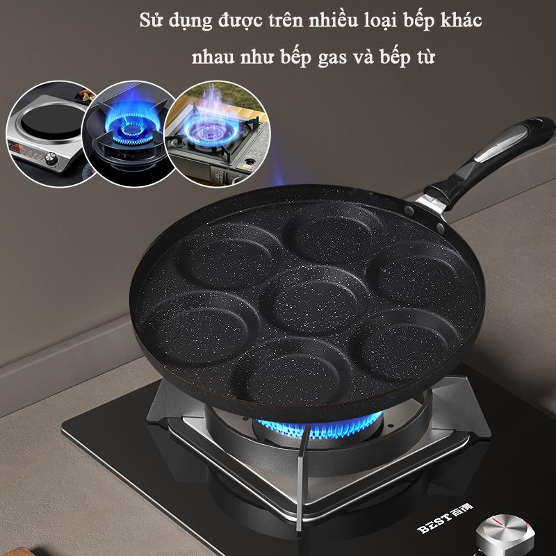 Chảo chiên trứng đá maifan Không lớp phủ hóa học Chảo chống dính Cán chảo chống bỏng Sử dụng được trên nhiều loại bếp khác nhau như bếp gas và bếp từ