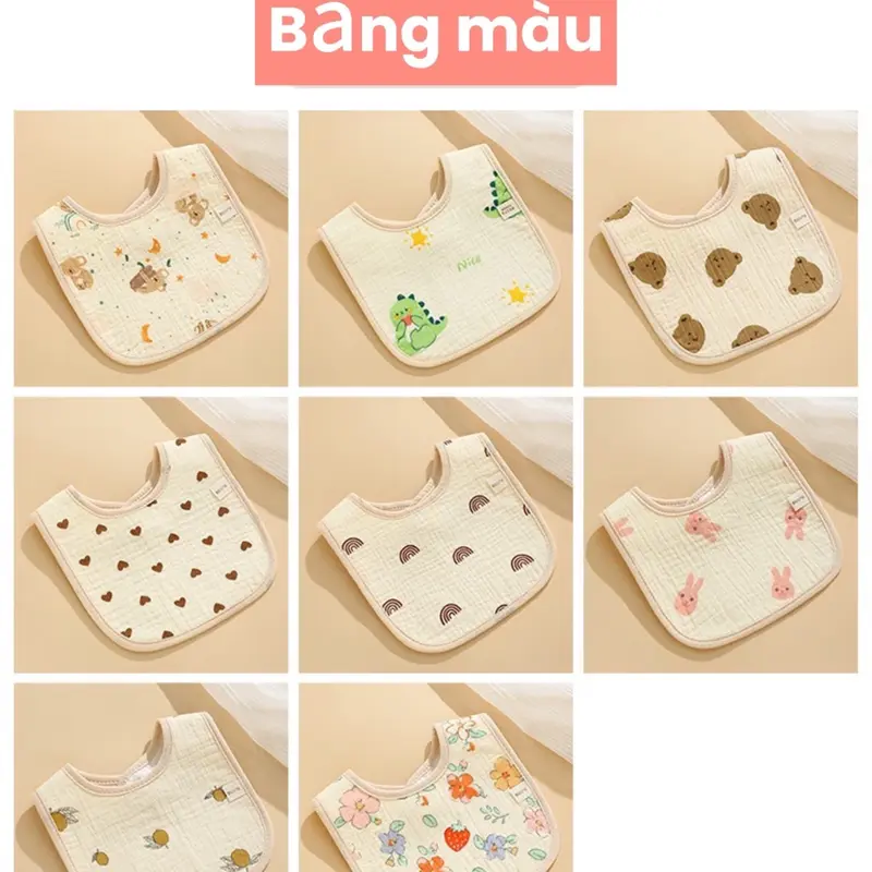 [yếm vuông] Combo 5 yếm vuông chống thấm chất xô muslin cho bé yêu. Voi khăn  choàng 2