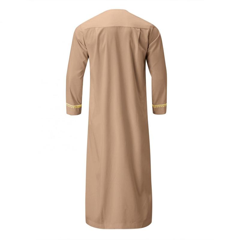 Product Introduction of Men'S Muslim Shirt Kaftan Islamic Royalty Dubai Robe O-Neck Long Sleeve Retro Tunics Abaya Arabic Traditional Costume Men'S Robe 21