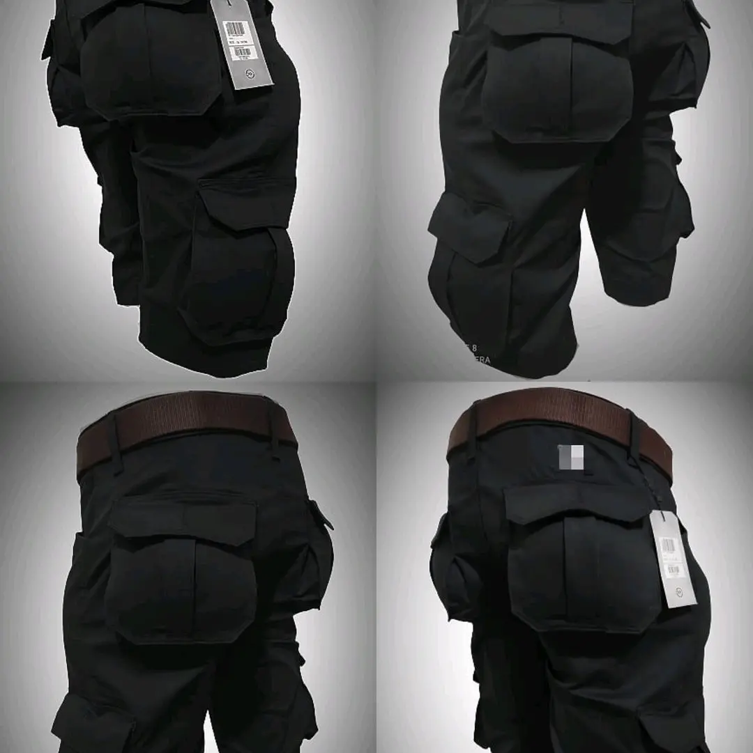 Celana cargo pendek pria polos//kargo pendek polos Pria Nyaman Hitam Katun Kantong Shorts