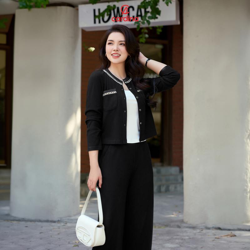 Bộ đồ nữ Cardina chất liệu len nhung thiết kế quần suông phối dây viền phong cách thanh lịch sang trọng Y25 4BTD03 5
