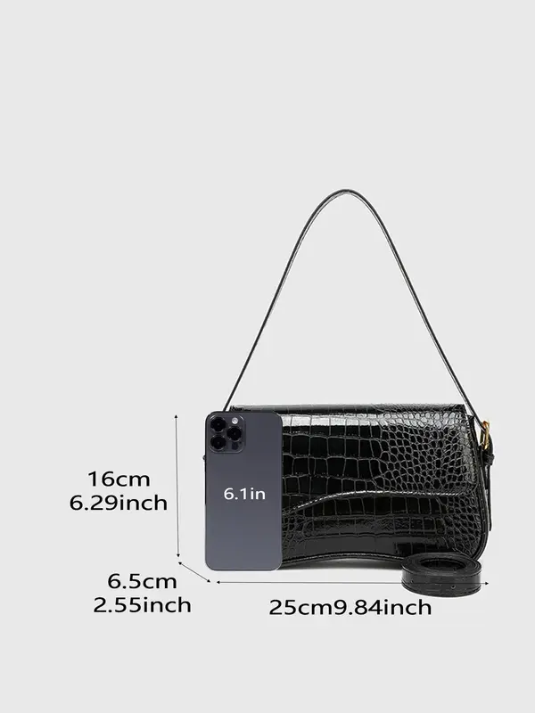 Women's Fashionable Crocodile Embossed Design Shoulder Bag, Casual Versatile Crossbody Bag with Adjustable Strap for Daily Used 1