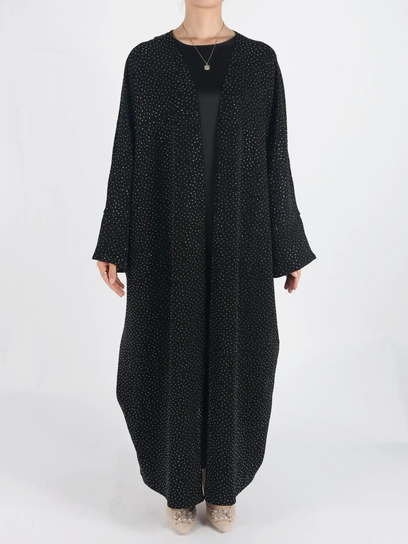 Women's Rhinestone Decor Split Sleeve Open Front Coat, Elegant Long Sleeve Longline Outerwear for Daily Wear, Ladies Clothes for All Seasons