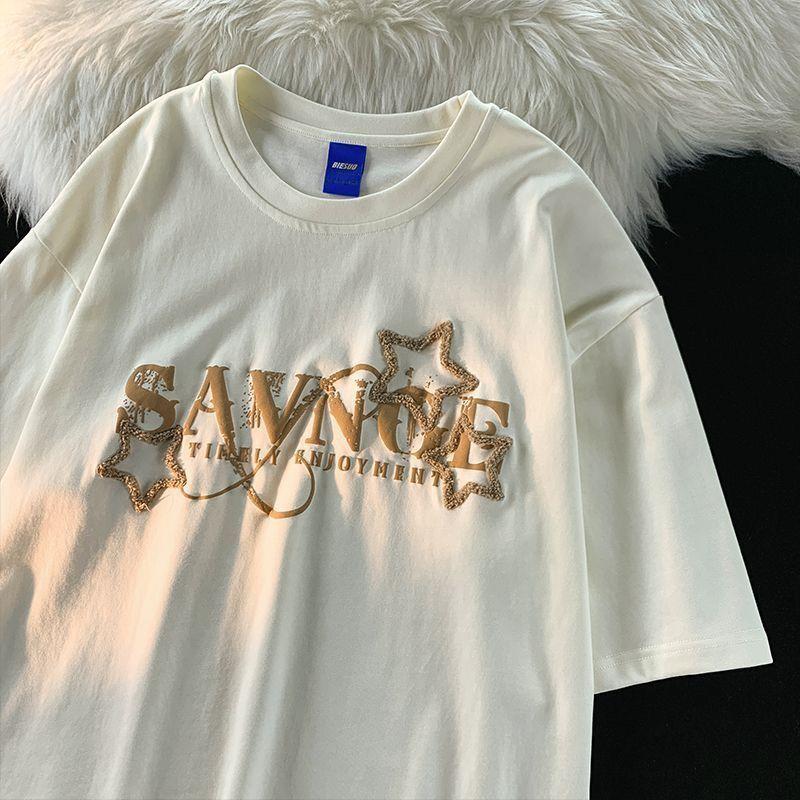 Product Introduction of [Cod] European and American High Street Short-Sleeved T-shirt Women's Loose Trendy National Fashion Neutral Hong Kong Style Half Sleeve Men and Women 8