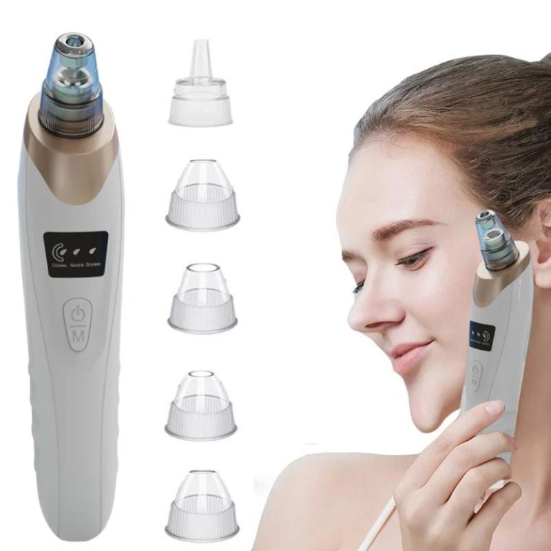 Product Introduction of USB Rechargeable Electric Pore ​​Cleanser, 1 Box Vacuum Suction Blackhead Instrument with 5 Beauty Heads & Acne Needles, Facial Beauty Instrument, Christmas 0