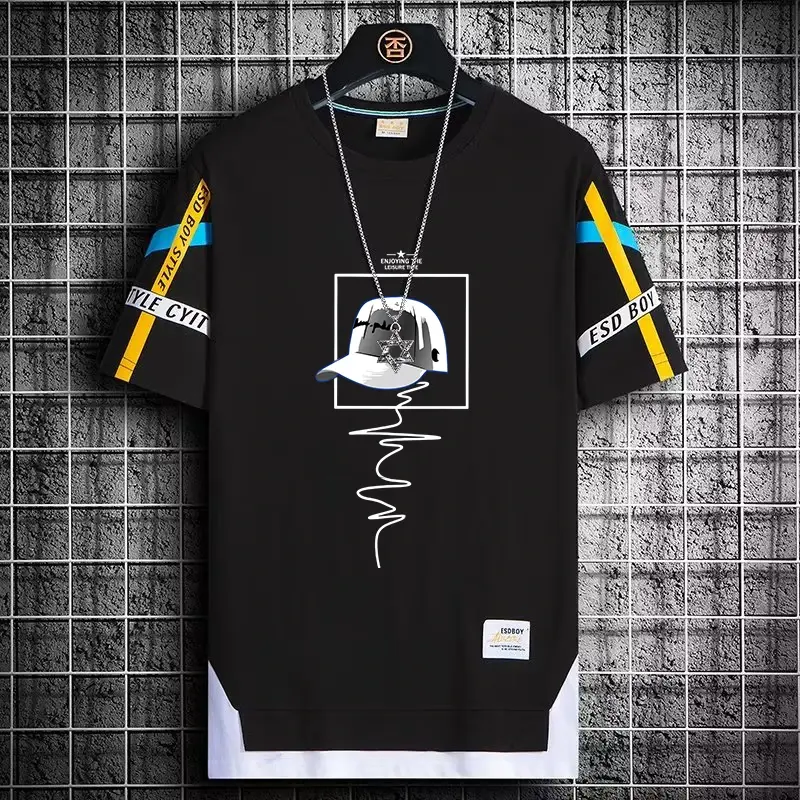 Summer Hot Selling T-shirts Men's Black Round Neck Top Daily Casual Short Sleeved Sportswear Harajuku High Street Men's Clothing Menswear Lingerie Streetwear Tropical