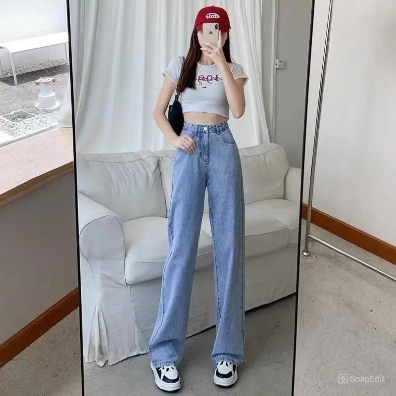 Quần Jeans Suông 250 Cạp Siêu Cao Thời Trang Trung Dễ Kết Hợp Phối Đồ Di Chơi Đi Học Vải Dày Mềm Mịn Nữ