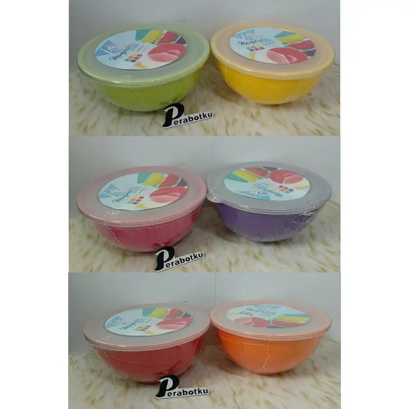 Mangkok El Set Isi 3 Pcs / Mangkuk + Tutup Plastik Set Warna / Bowl 1