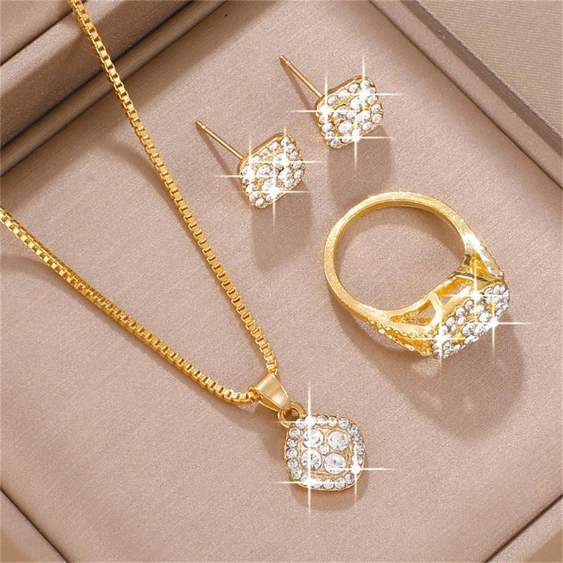 Bộ Vòng Cổ Hoa Tai Và Nhẫn đính đá Quý Cho Nữ Đồ Trang Sức Sáng Bóng Thời Trang Thanh Lịch Và Sang Trọng Bộ Trang Sức Dễ Phối Đồ Quà Tặng Cho Phụ Nữ Bộ 4 Món