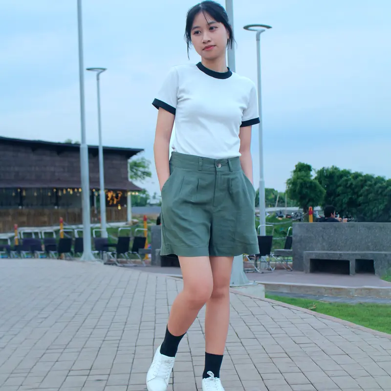 Quần Đùi Nữ Linen Lưng Thun Co Giãn Ống Rộng Cạp Cao Tôn Dáng Có Nhiều Màu Đủ Size Women Ong quần short 4