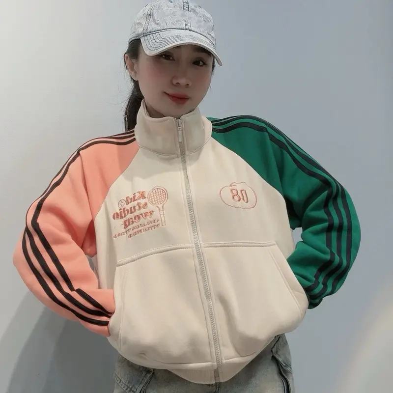 áo khoác nữ nỉ dày thêu chữ tay phối màu cam chạy sọc thời trang Women Hoodie Top   đen trơn thêu có thể giặt máy đậu màu xanh áo  hoodie 8