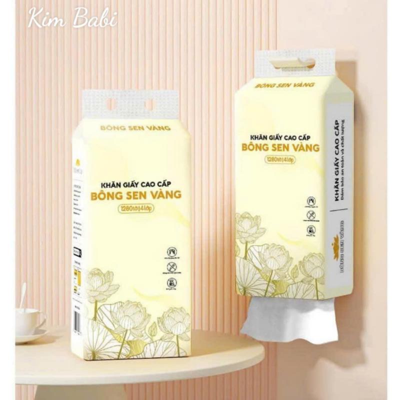 Thùng 4 và 6 bịch khăn giấy rút Bông Sen Vàng treo tường