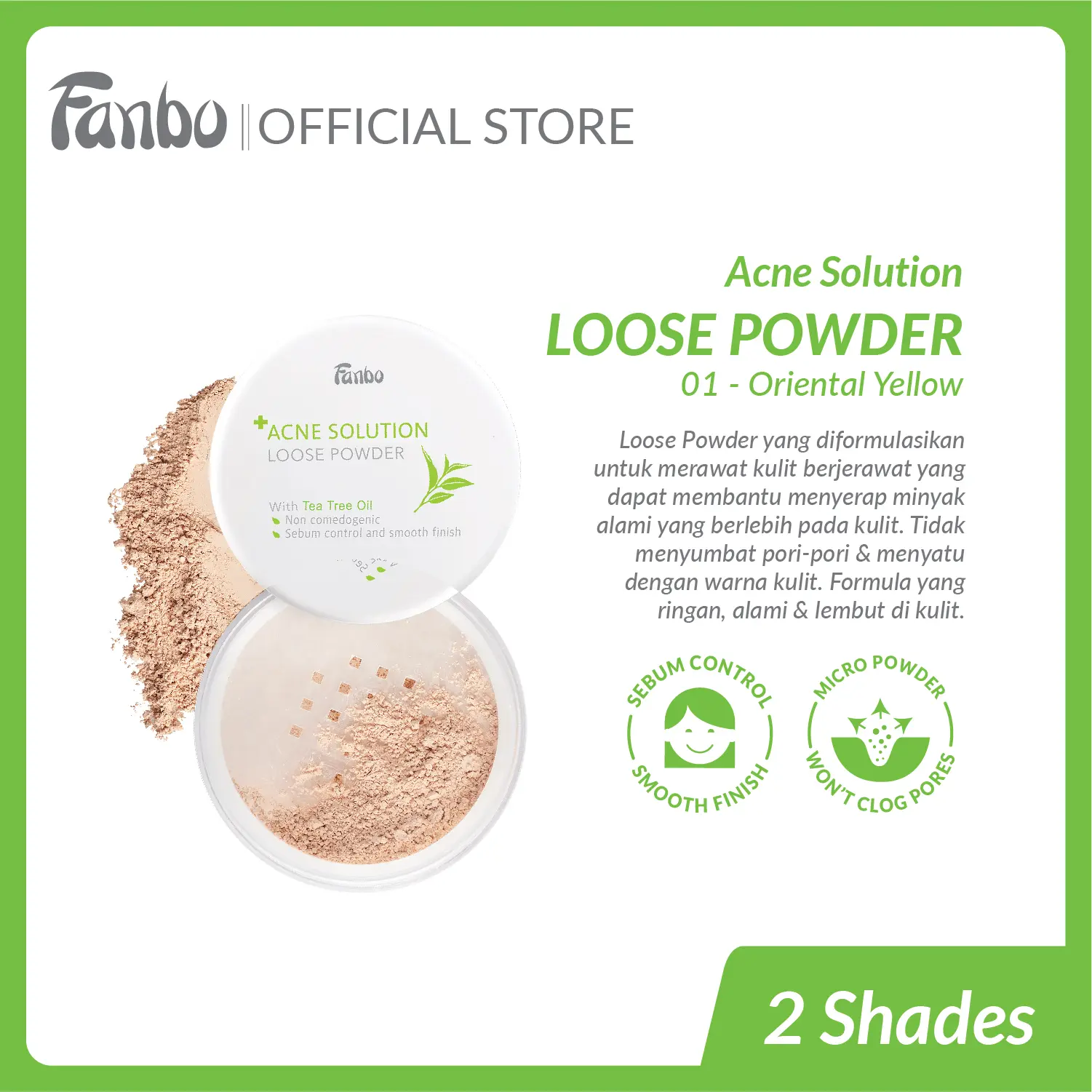 Fanbo Acne Solution Loose Powder -  Bedak tabur khusus untuk kulit berjerawat dan berminyak - mengontrol minyak berlebih - non Comedo Genic - matte finish