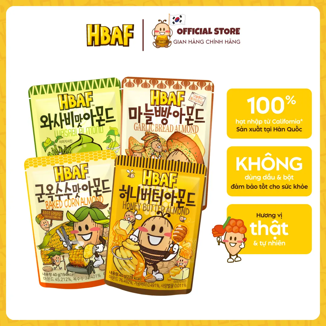 [COMBO 2 GÓI 40G] Hạt Hạnh Nhân Tẩm Vị Hàn Quốc HBAF Dinh Dưỡng Tiện Lợi Healthy