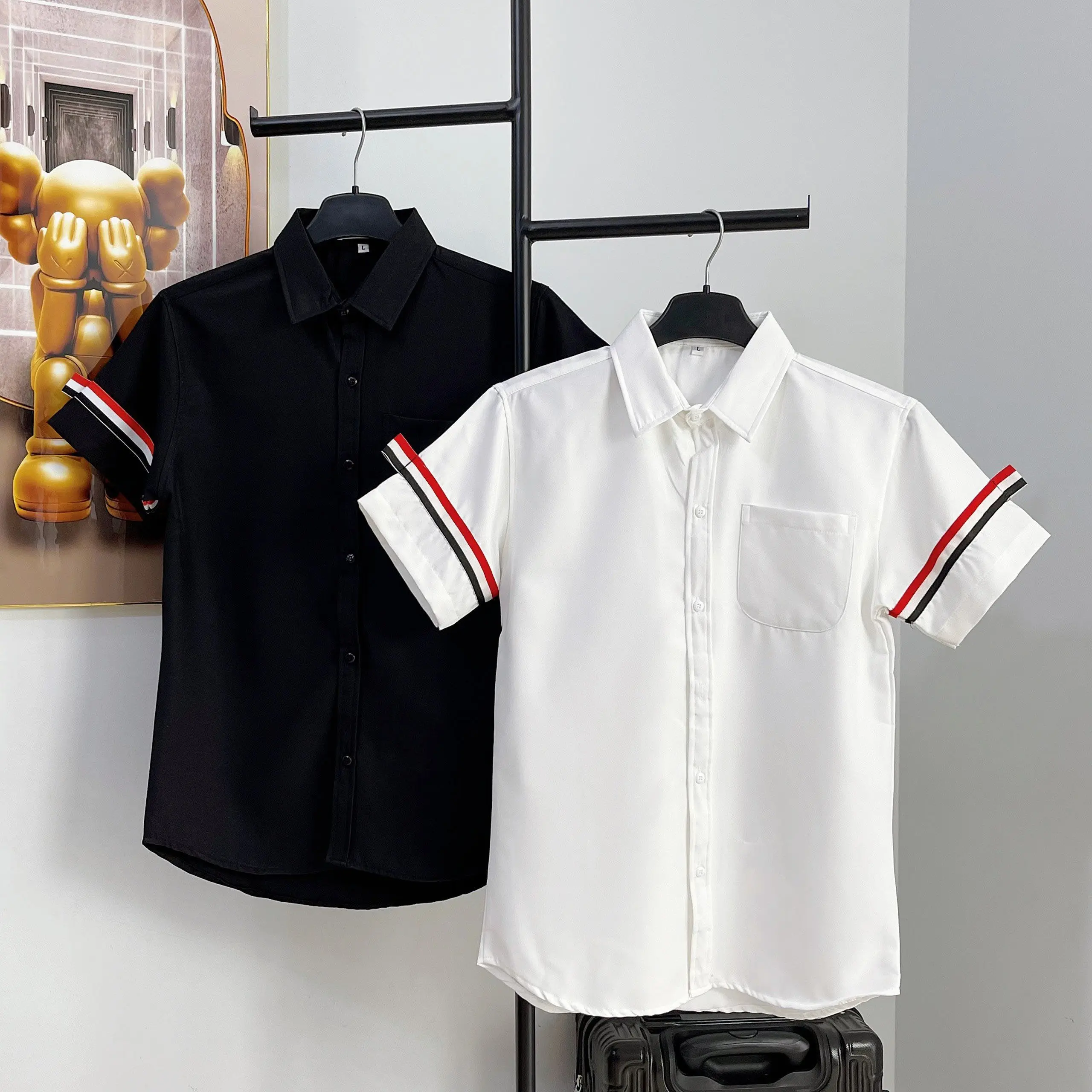 Áo sơ mi thom tay ngắn vải lụa mềm mịn phối viền tay màu trẻ trung-ATC99 SHOP Nam Menswear Kate Shirt