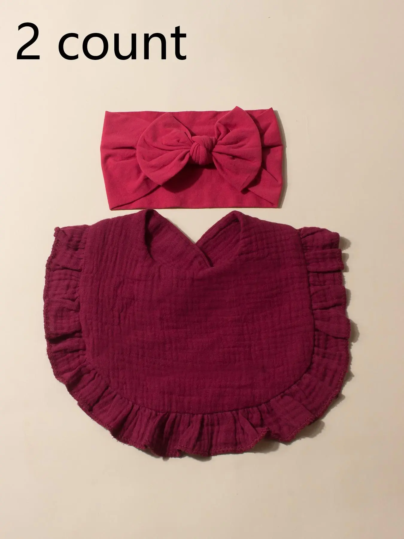 Cute Ruffle Trim Baby Bib & Bow Decor Hair Band Set, Solid Color Baby Bib & Hair Band, Fashionable Baby Accessories for Daily Wear